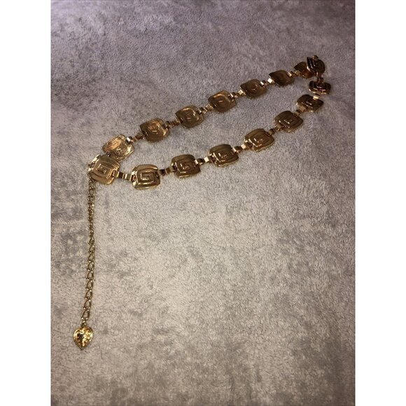 Vintage Goldtone Metal Square Tooled Charms Adjustable Chain Belt main image 4